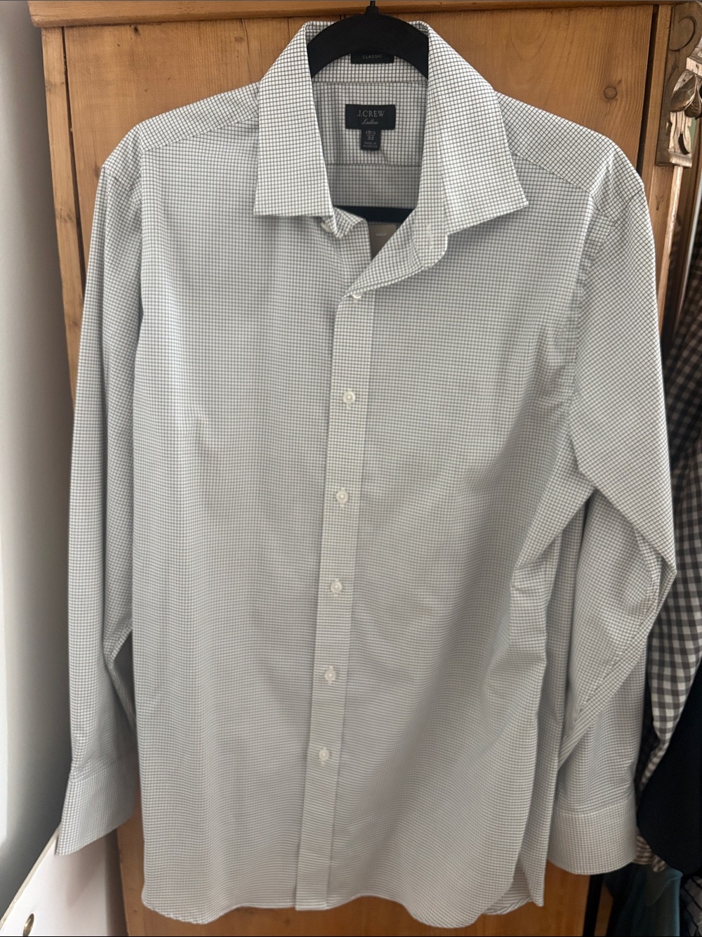 J. Crew Men's Light Blue Micro-Check Dress Shirt